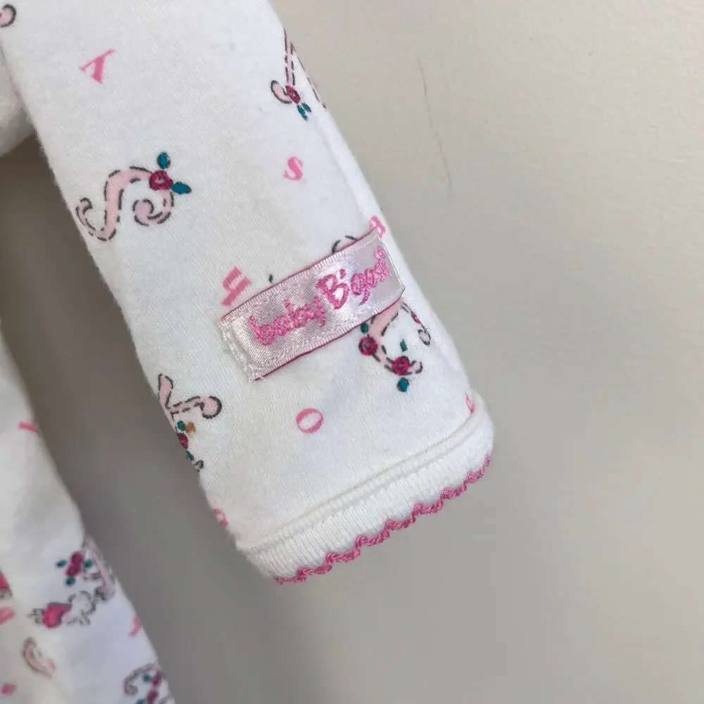 Vintage OshKosh B'gosh Pink White Alphabet Mouse Footie Coverall 6-9 Months
